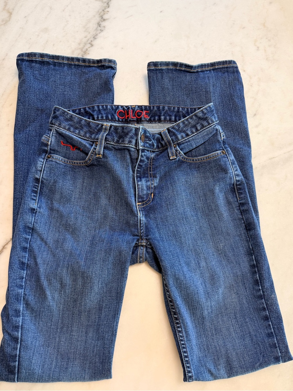Kimes Ranch Chloe Blue Straight-Leg Jeans with Red Embroidery